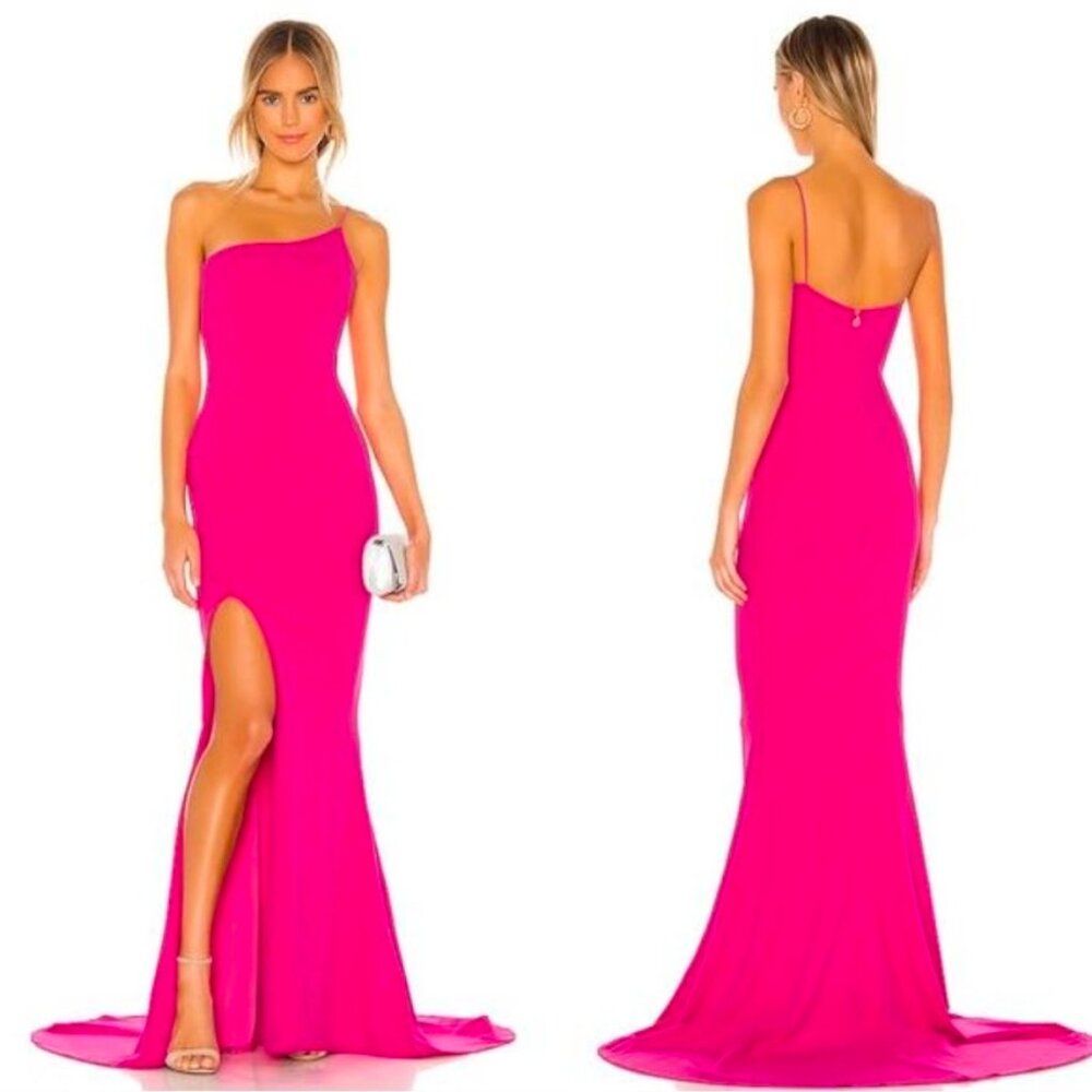 NWT Nookie xREVOLVE Jasmine One Shoulder Gown In Neon pink Size S